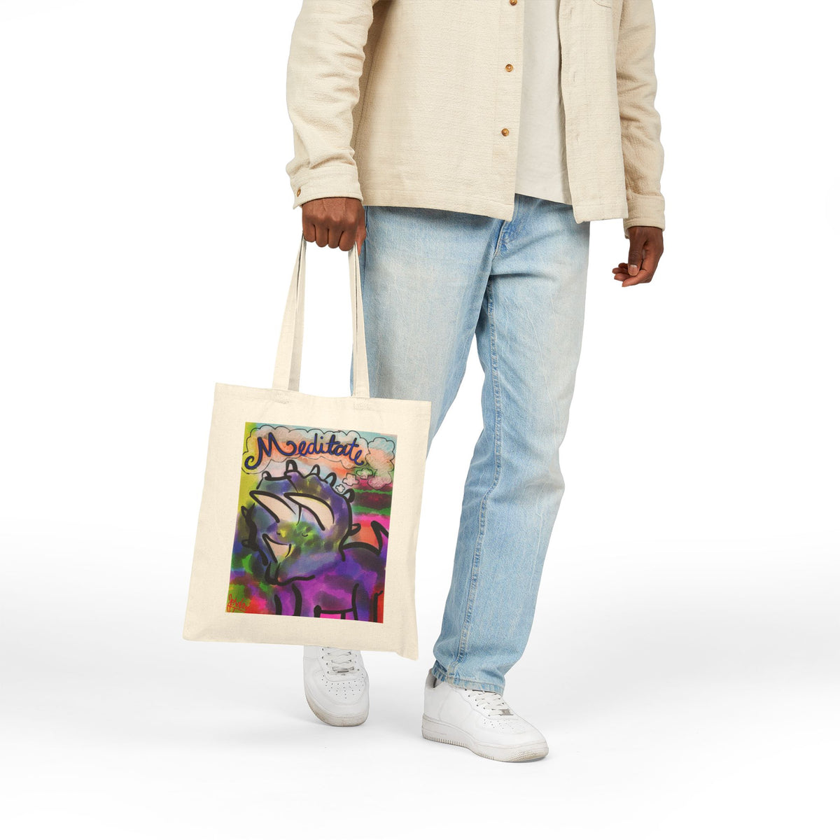 Meditate Rhino Canvas Tote - "Don't Kill My Vibe" Eco Shopping Bag