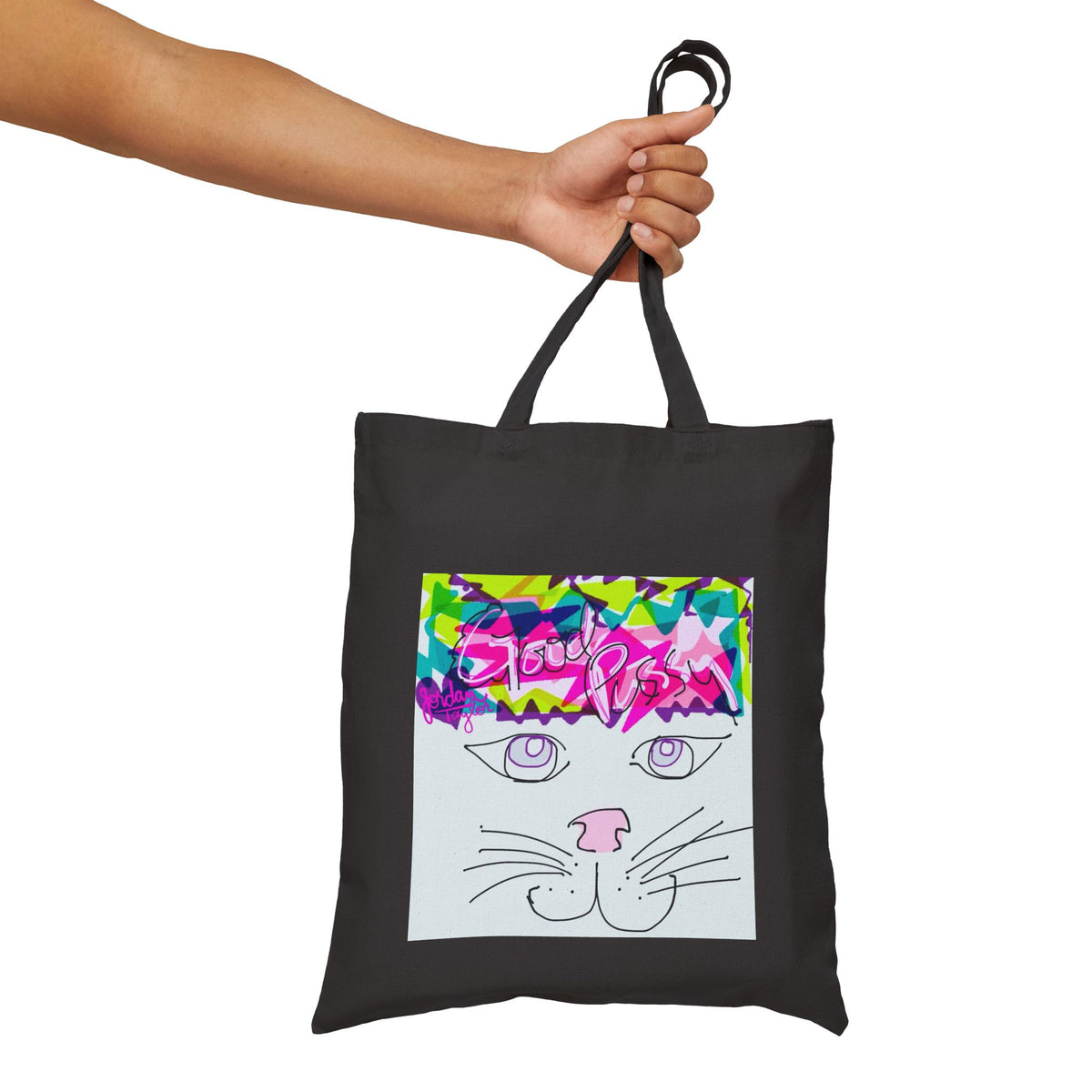 Canvas Tote Bag — Cute Cat Face & "i'm better than good" Graphic Shopper