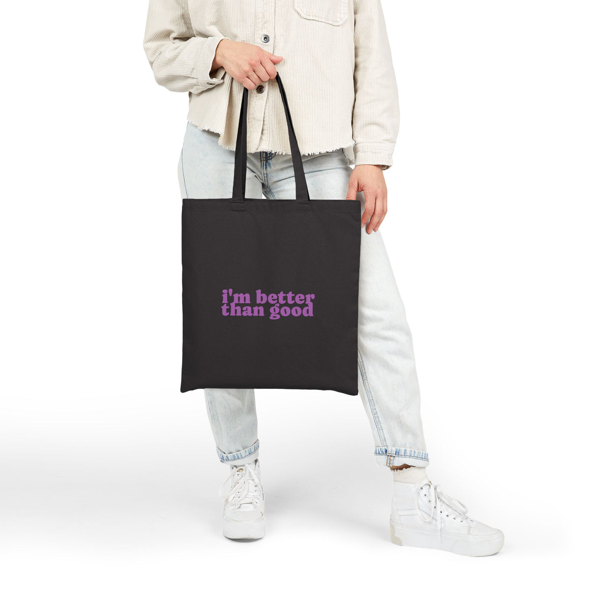 Canvas Tote Bag — Cute Cat Face & "i'm better than good" Graphic Shopper