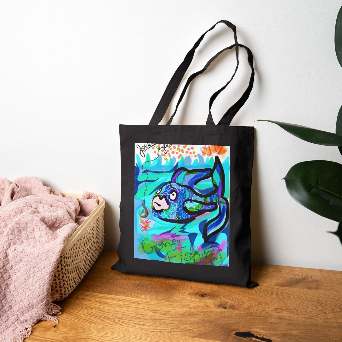 Just Keep Swimming Tote — Custom Fish Art Beach & Grocery Bag