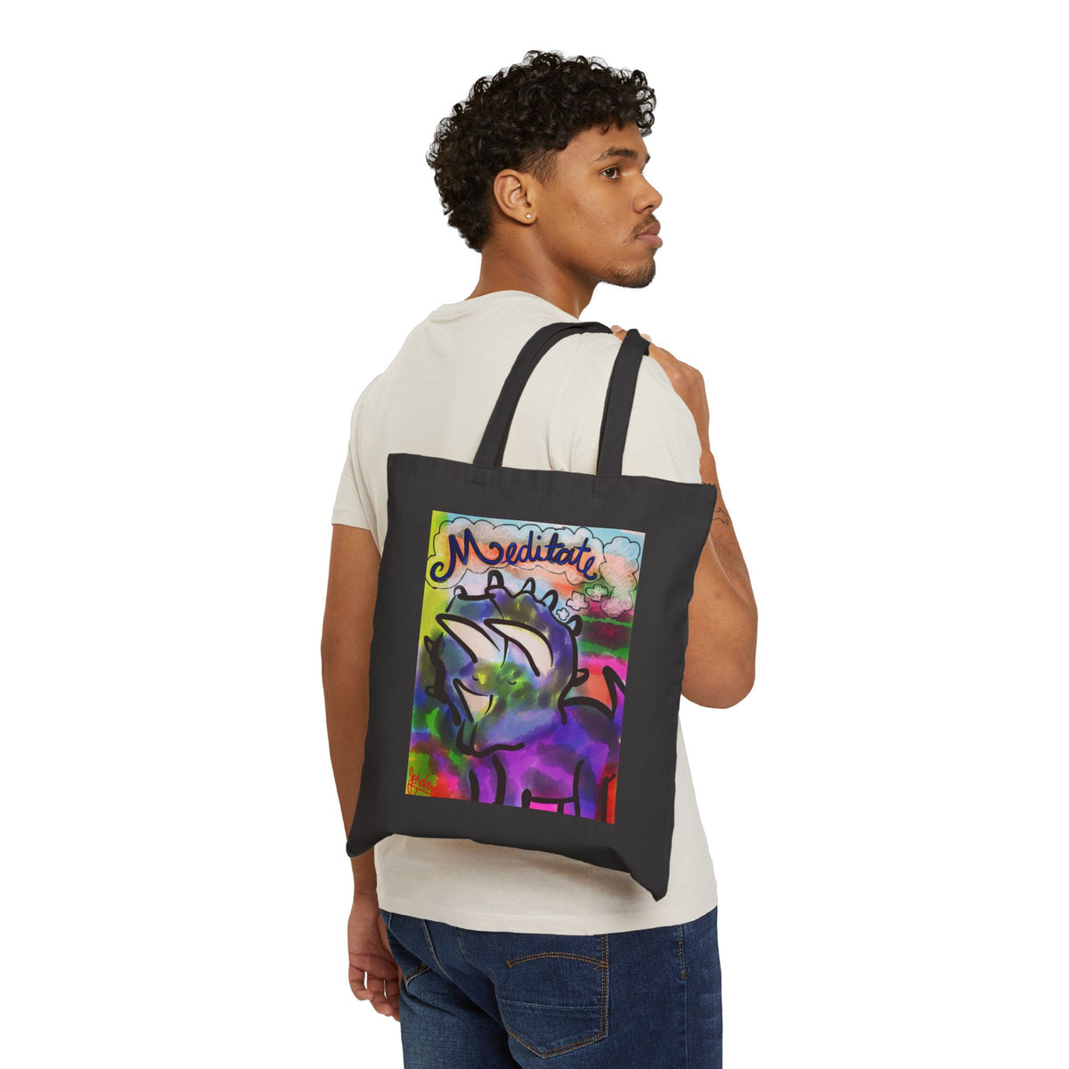 Meditate Rhino Canvas Tote - "Don't Kill My Vibe" Eco Shopping Bag