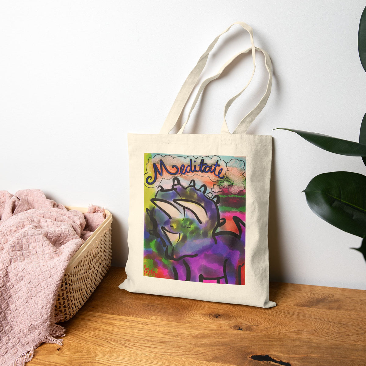 Meditate Rhino Canvas Tote - "Don't Kill My Vibe" Eco Shopping Bag