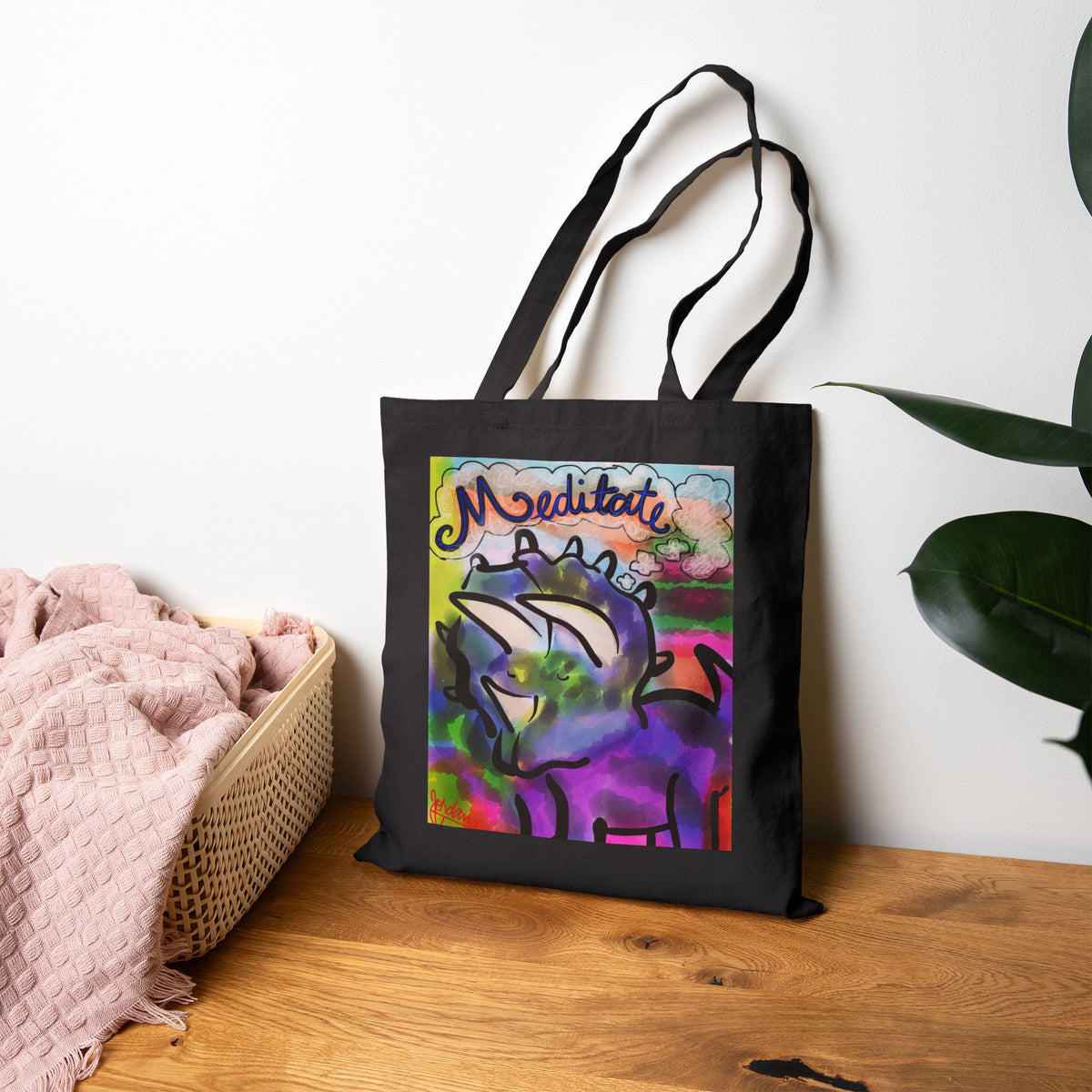 Meditate Rhino Canvas Tote - "Don't Kill My Vibe" Eco Shopping Bag