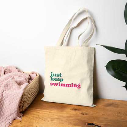 Just Keep Swimming Tote — Custom Fish Art Beach & Grocery Bag