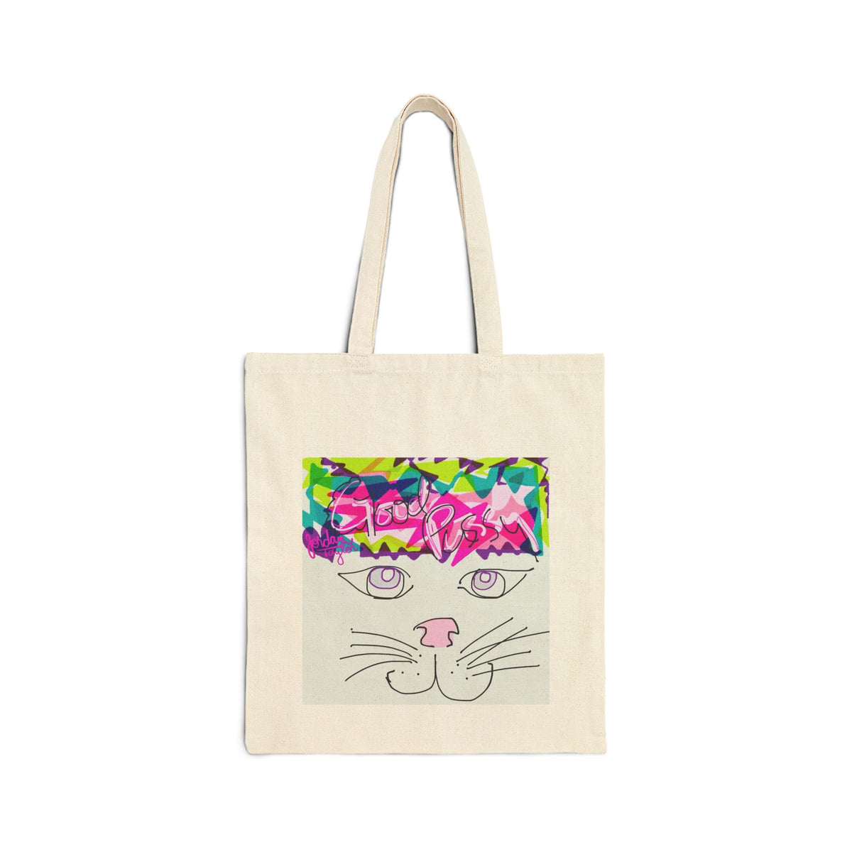 Canvas Tote Bag — Cute Cat Face & "i'm better than good" Graphic Shopper
