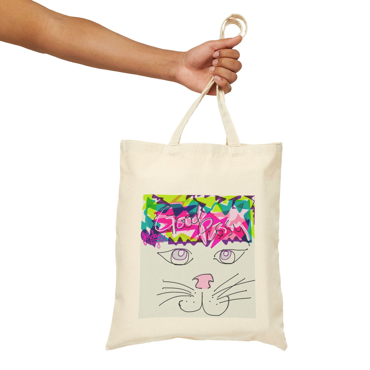 Canvas Tote Bag — Cute Cat Face & "i'm better than good" Graphic Shopper