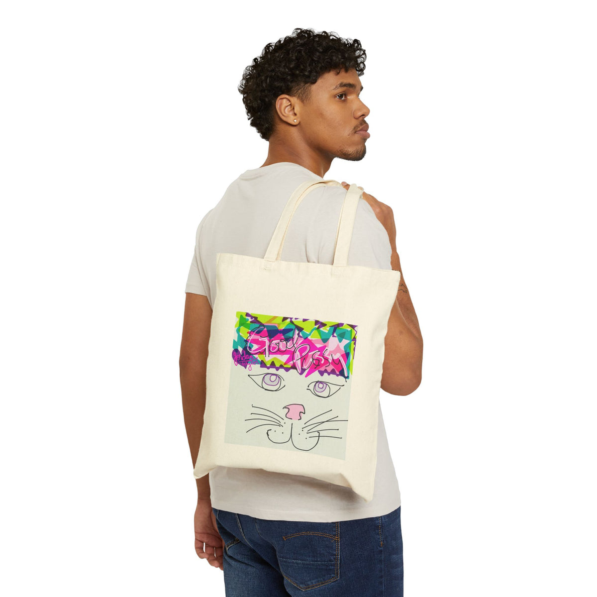 Canvas Tote Bag — Cute Cat Face & "i'm better than good" Graphic Shopper
