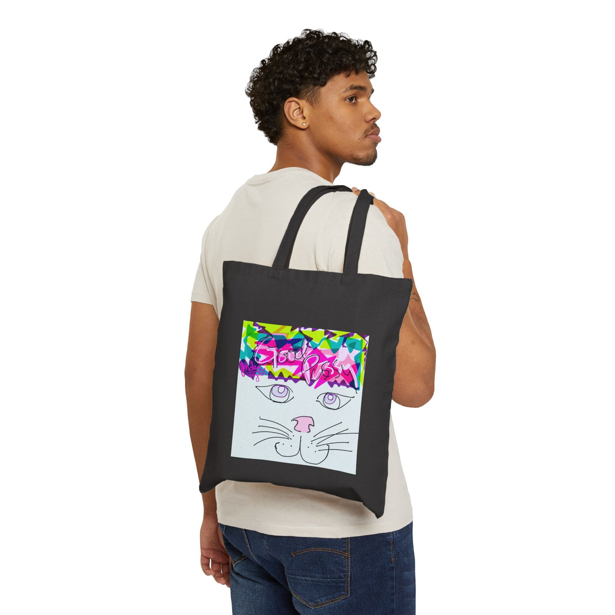 Canvas Tote Bag — Cute Cat Face & "i'm better than good" Graphic Shopper