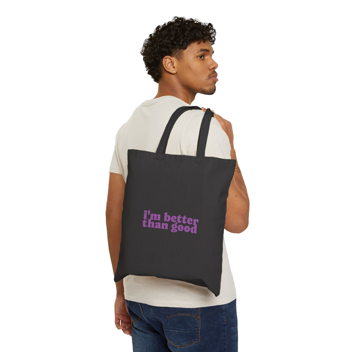 Canvas Tote Bag — Cute Cat Face & "i'm better than good" Graphic Shopper