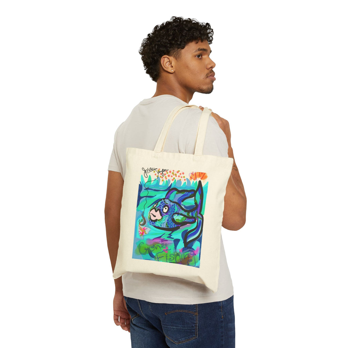 Just Keep Swimming Tote — Custom Fish Art Beach & Grocery Bag