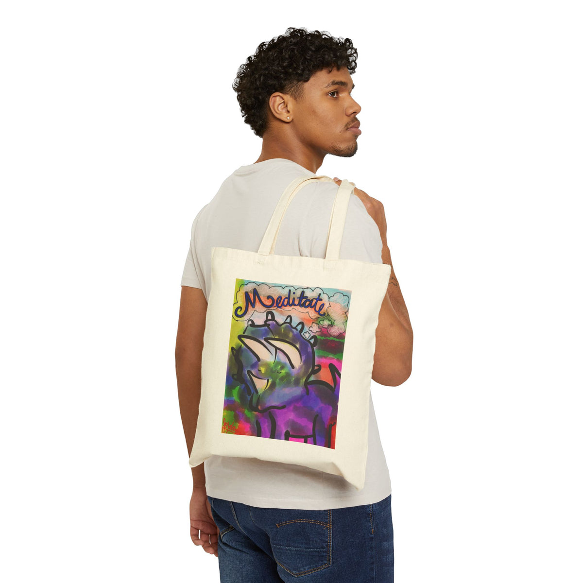 Meditate Rhino Canvas Tote - "Don't Kill My Vibe" Eco Shopping Bag